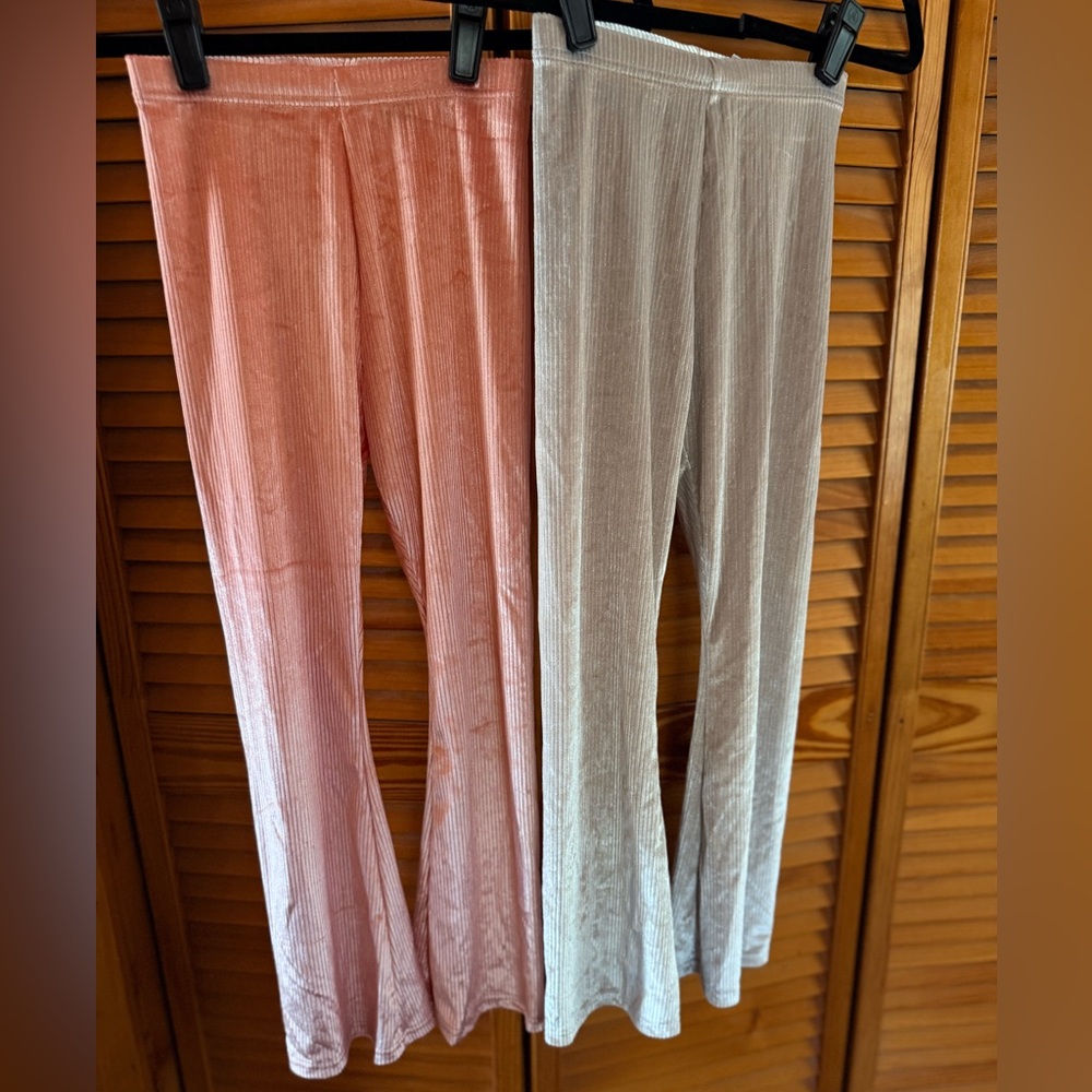 Old Navy Girls Ribbed Velvet Leggings - Dusty Pink & Light Gray